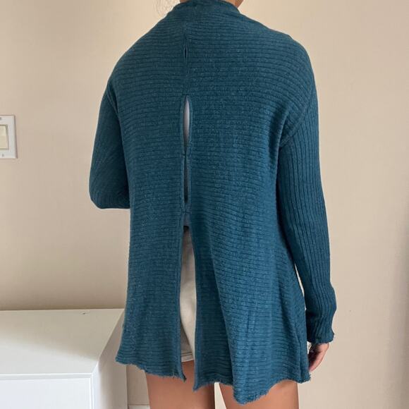 Free People We The Free Open Back Teal Blue Mock Neck Long Sleeve Sweater Size S - Picture 8 of 8